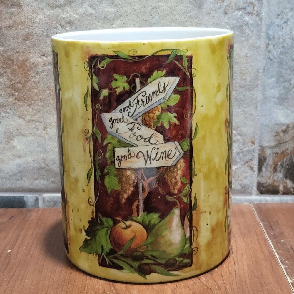 Decorative Crock Wine Chiller Vase Utensil Holder Good Friends Food Wine